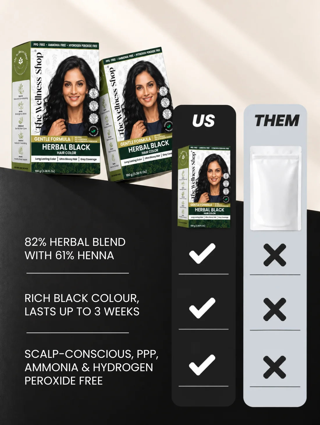Herbal Black Hair Colour - 100gm (No PPD, No Ammonia, Premium Quality, Lasts 3 Weeks)