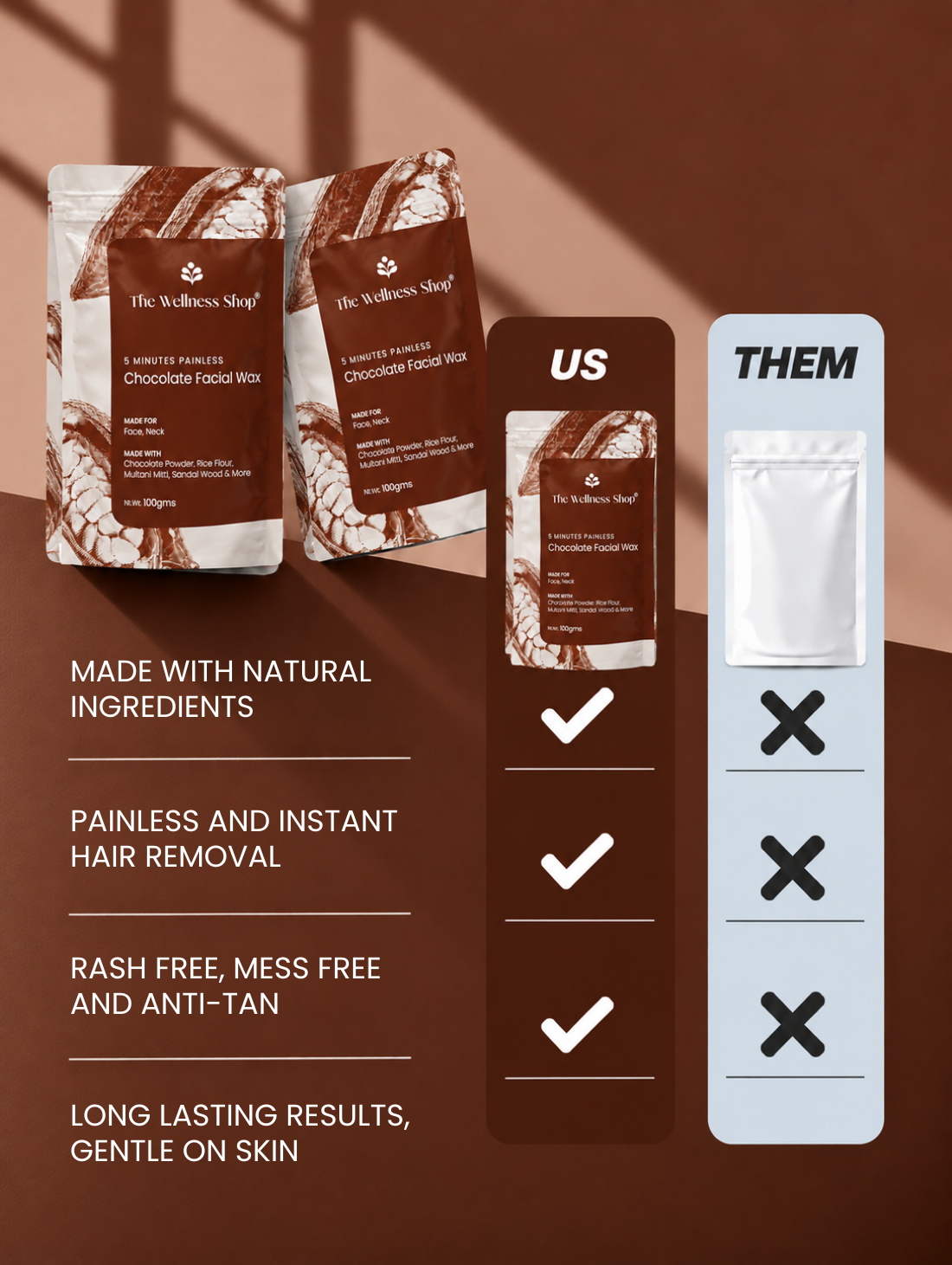 Chocolate Facial Wax Powder - 5 Minute Painless Herbal Wax Powder