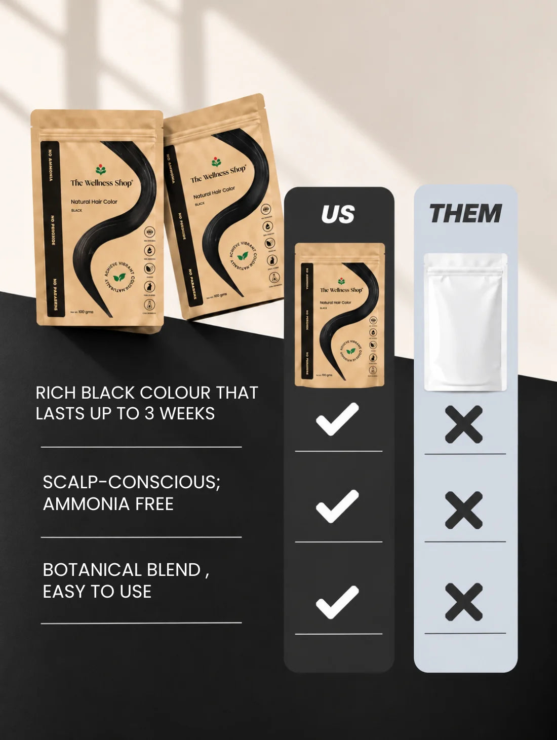 Natural Black Hair Colour - 100gm (No Ammonia, Premium Quality, Lasts 3 Weeks)