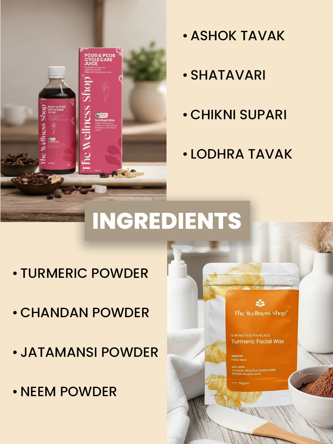 PCOS PCOD Reset Kit ( PCOS &amp; PCOD Cycle Care Juice , Turmeric Facial Wax Powder)