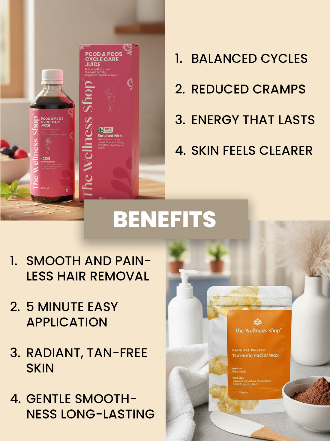 PCOS PCOD Reset Kit ( PCOS &amp; PCOD Cycle Care Juice , Turmeric Facial Wax Powder)