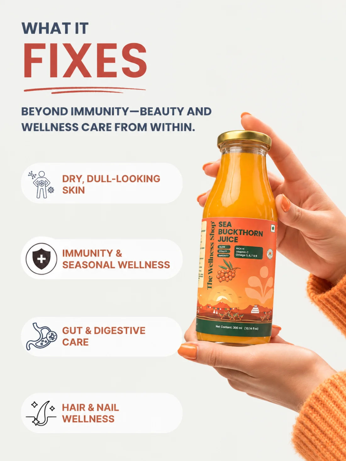 Sea Buckthorn Juice For Skin Glow, Immunity, Gut &amp; Hair Health