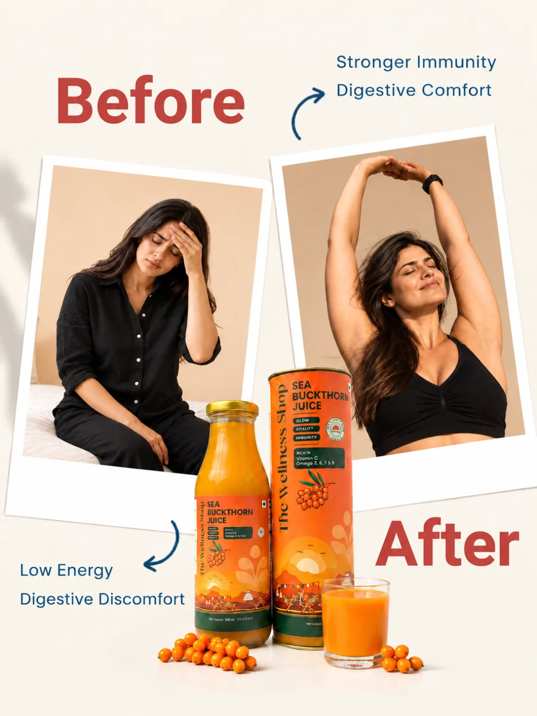 Sea Buckthorn Juice For Skin Glow, Immunity, Gut &amp; Hair Health