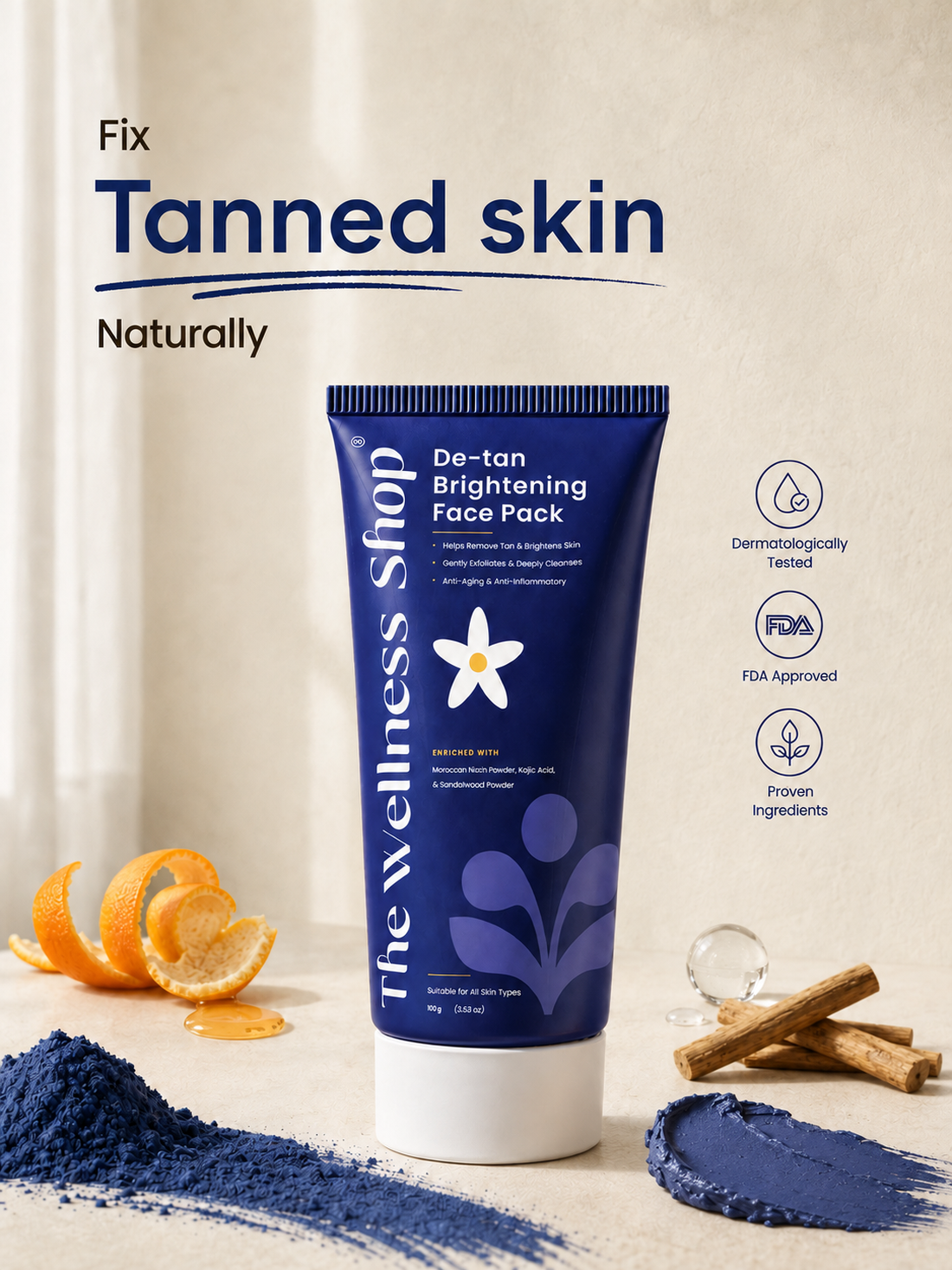 The Wellness Shop Moroccan DeTan Brightening Face Pack for Advance Skin Renewal Radiance