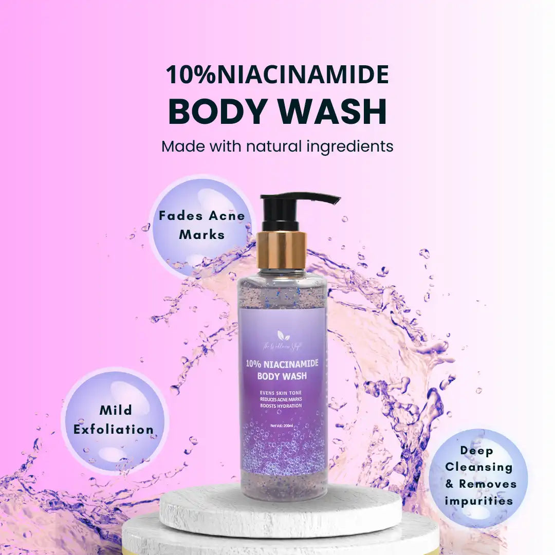 10% NIACINAMIDE BODY WASH ( FADES BLEMISHES, GLOWING SKIN, SULPHATE AND PARABEN FREE)